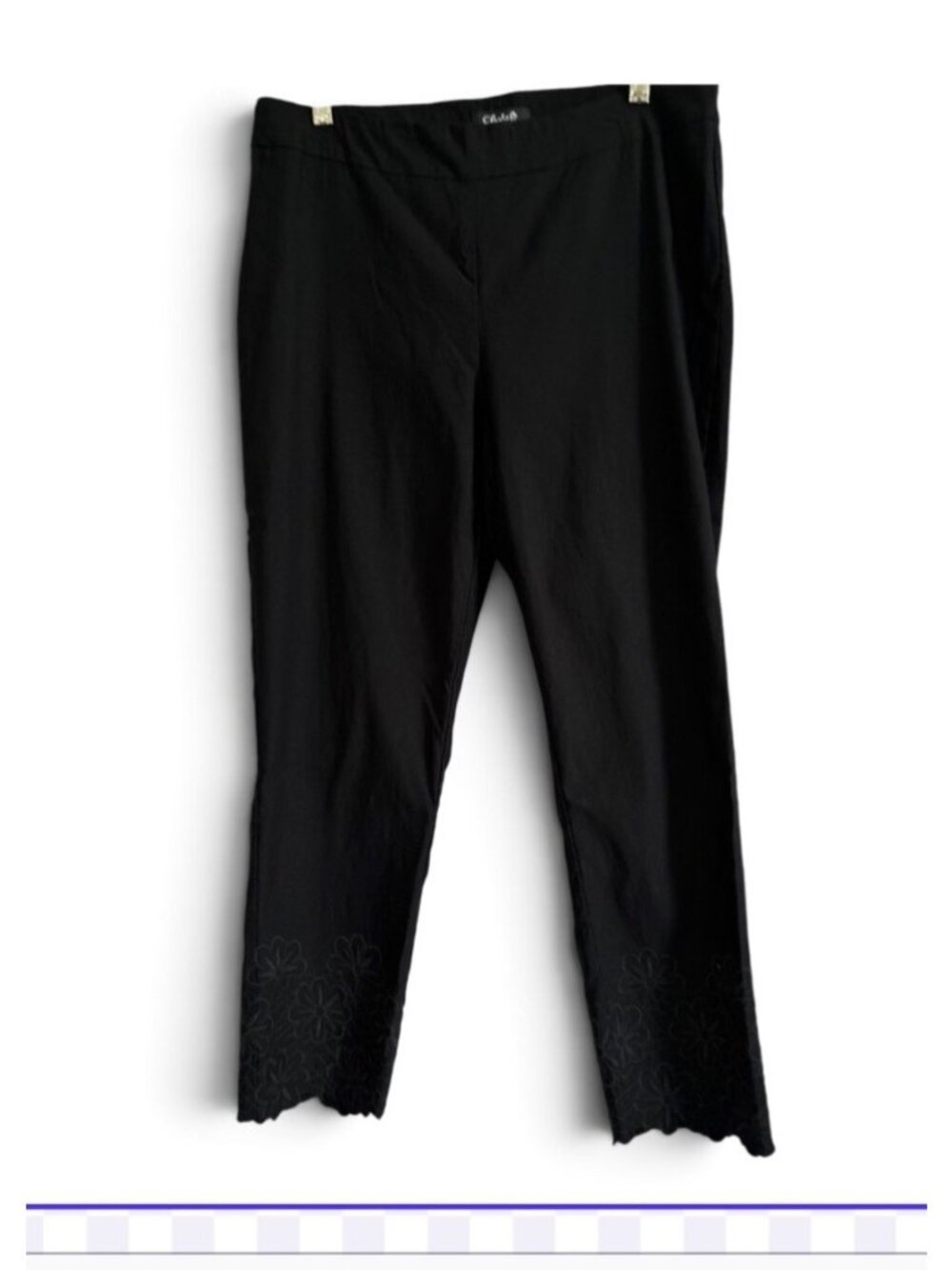 Charlie B Black Crop Pants Scalloped Embroidery On The Bottom Size12